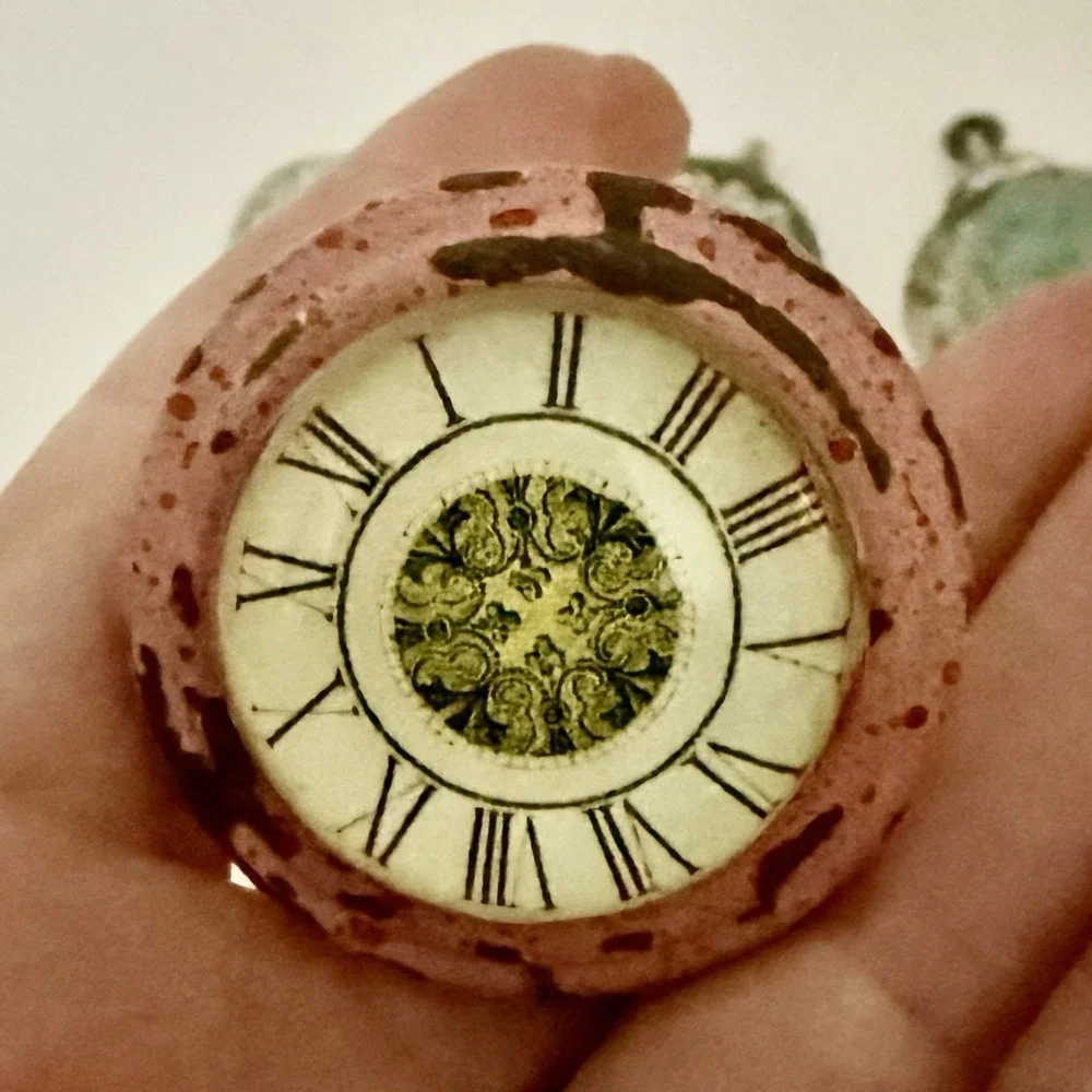 Four Clear And Blue Glass Knobs And Two Shabby Chic Pink Clock Knobs